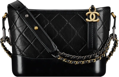 Chanel Gabrielle Hobo Bag Diamond Gabrielle Quilted Aged/Smooth Small Black