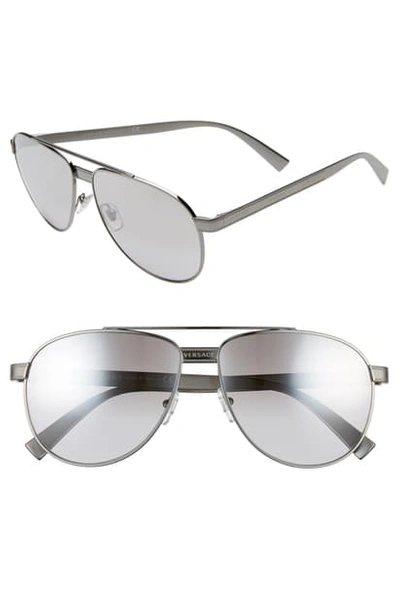 Shop Versace Phantos 58mm Aviator Sunglasses In Silver/ Silver Gradient Mirror