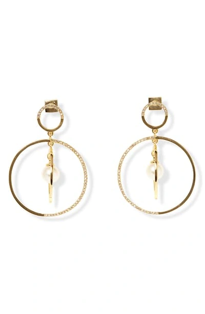 Shop Vince Camuto Pave Front Orbital Hoop With Imitation Pearl Earrings In Gold