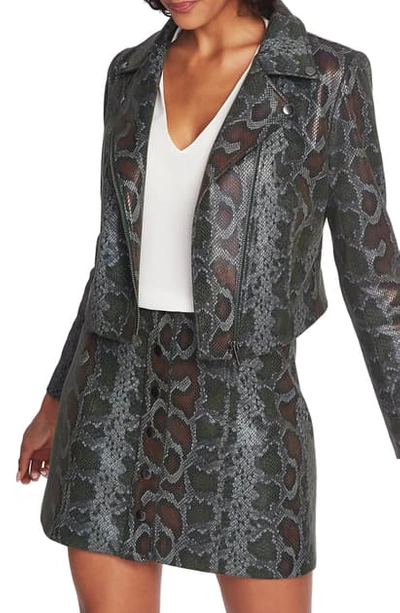 Shop 1.state Snakeskin Faux Leather Moto Jacket In Deep Forest