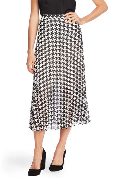 Shop Vince Camuto Houndstooth Pleated Midi Skirt In Rich Black