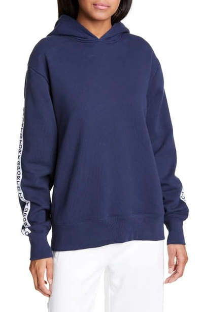 Shop Tory Sport Logo Tape French Terry Hoodie In Tory Navy