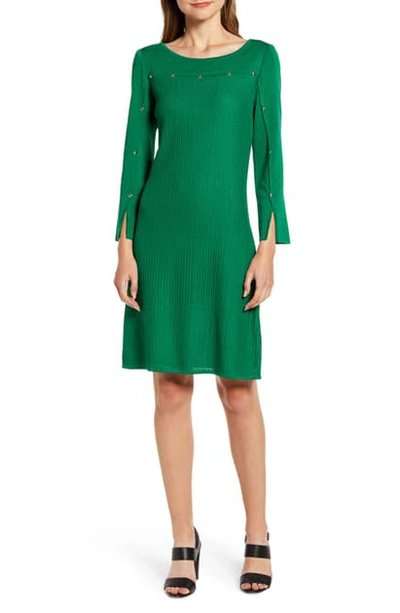 Shop Ming Wang Studded Long Sleeve Sweater Dress In Forest