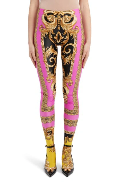 Shop Versace Barco Print Leggings In Fuchsia