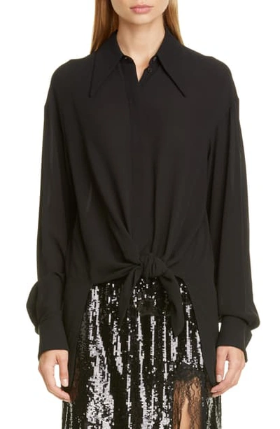 Shop Michael Kors Tie Front Silk Shirt In Black