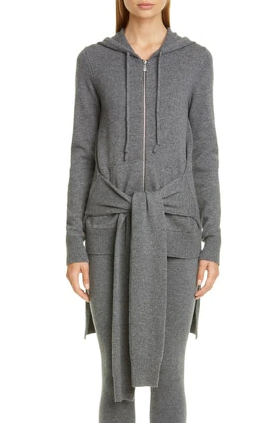 Shop Michael Kors Tie Waist Cashmere Hoodie In Banker Melange