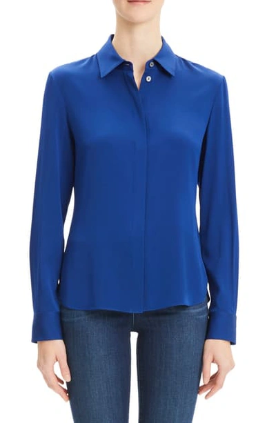 Shop Theory Classic Fitted Stretch Silk Shirt In Cornflower