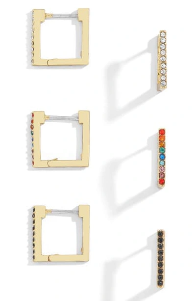 Shop Baublebar Set Of 3 Square Huggie Hoop Earrings In Multi