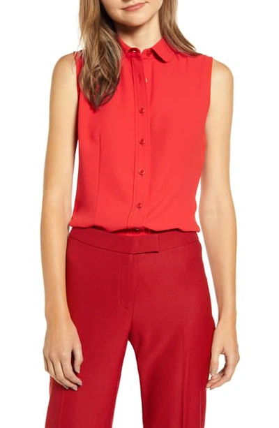 Shop Anne Klein Button Front Sleeveless Blouse In Pinot
