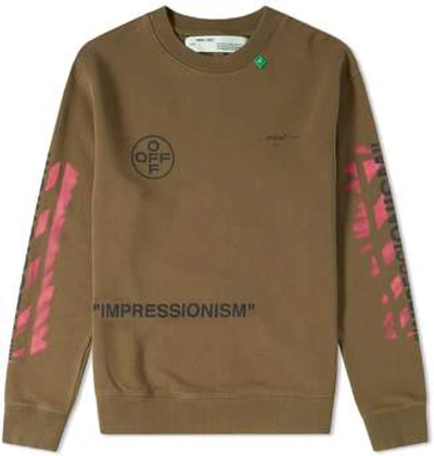 Pre-owned Off-white  Impressionism' Diag Stencil Sweatshirt Army Green/pink/black