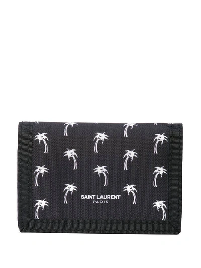 Shop Saint Laurent Palm Tree Buffalo Compact Wallet In Black