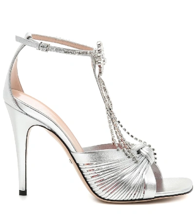 Shop Gucci Crystal-embellished Leather Sandals In Silver