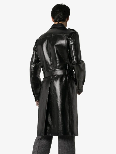 Shop Prada Leather Belted Military Coat In Black