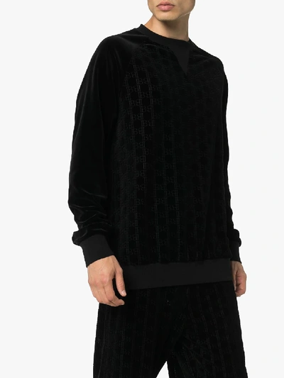 Shop Balmain Mongram Logo Velvet Sweatshirt In Black
