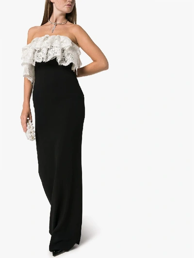 Shop Alessandra Rich Lace Ruffle Strapless Maxi Dress In Black