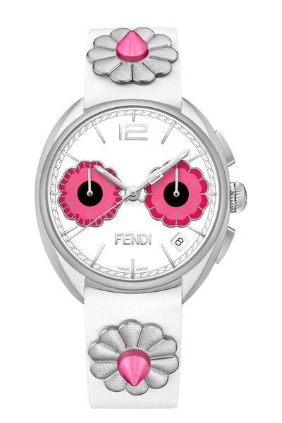Shop Fendi Women's Flowerland Swiss Chronograph Leather Strap Watch, 40mm In Wht/pnk