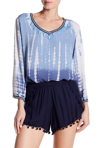 Shop Boho Me Beaded Tie Dye Tunic In Blue