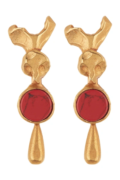 Shop Valentino Abstract Stone Drop Earrings In Ac/rosso/antique Gold