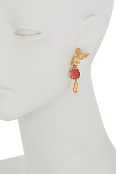 Shop Valentino Abstract Stone Drop Earrings In Ac/rosso/antique Gold