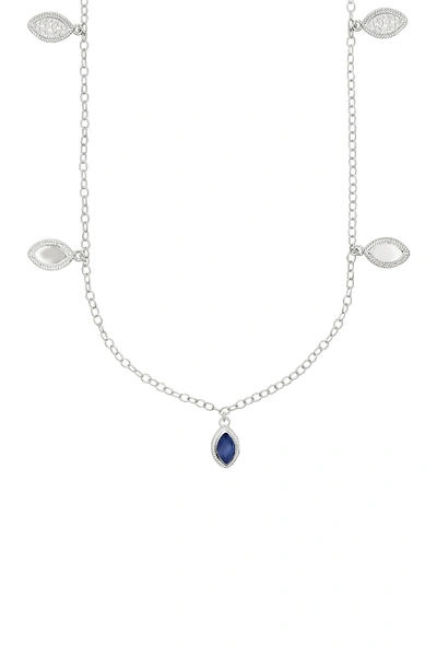 Shop Anna Beck Sterling Silver Marquise-cut Lapis Charm Station Necklace In Silver/ Lapis