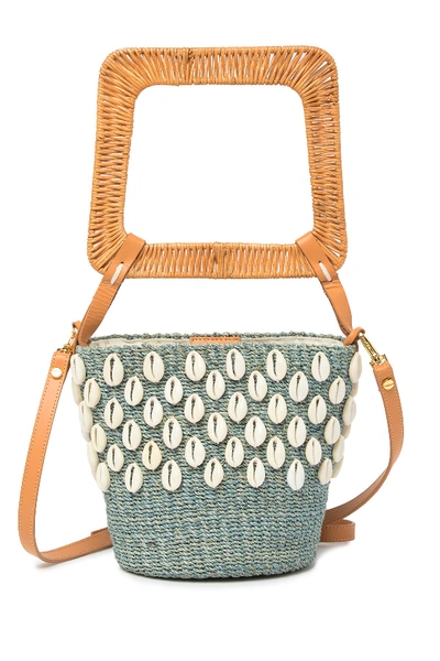 Shop Aranaz Kaia Straw Bucket Bag In Blue