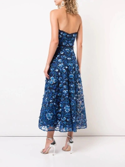 Shop Marchesa Notte Holiday 2018  Strapless Floral Embroidered Midi Dress In Navy