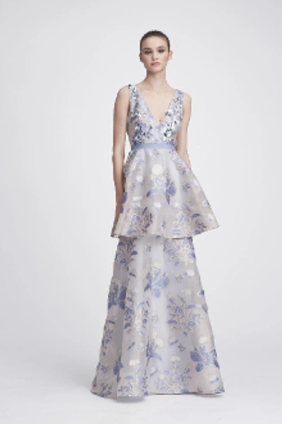 Shop Marchesa Notte Sleeveless Floral Fils Coupe Tiered Gown