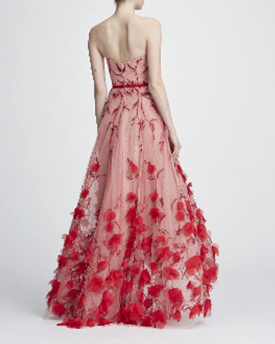 Shop Marchesa Notte Strapless Embroidered Hi-lo Gown