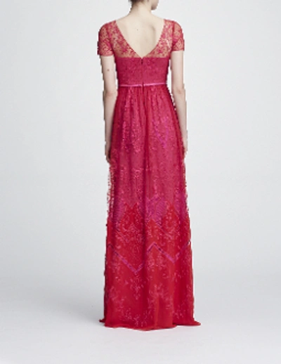 Shop Marchesa Notte Short Sleeve Chiffon And Lace Evening Gown