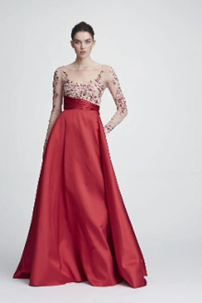 Shop Marchesa Notte Long Sleeve Mikado Ball Gown N28g0743 In Red
