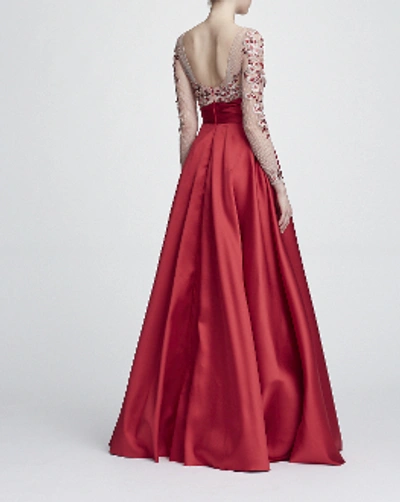 Shop Marchesa Notte Long Sleeve Mikado Ball Gown N28g0743 In Red