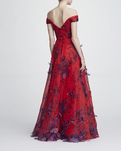 Shop Marchesa Notte Resort 2018-19  Off The Shoulder Organza Evening Gown In Red