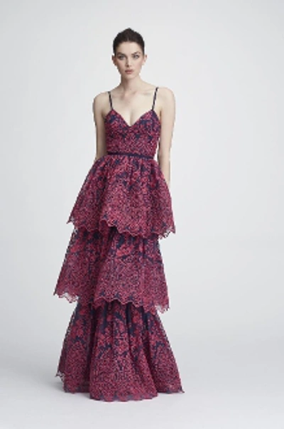 Shop Marchesa Notte Resort 2018-19  Sleeveless Eyelet Organza Gown In Navy