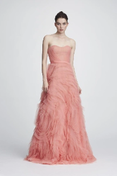 Shop Marchesa Notte Resort 2018-19  Strapless Textured Tulle Gown In Coral