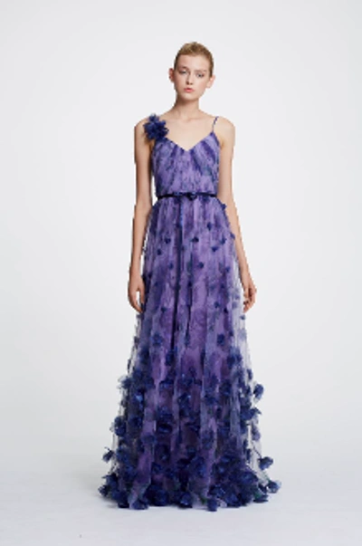 Shop Marchesa Notte Spring 2019  Sleeveless 3d Floral Evening Gown In Lilac