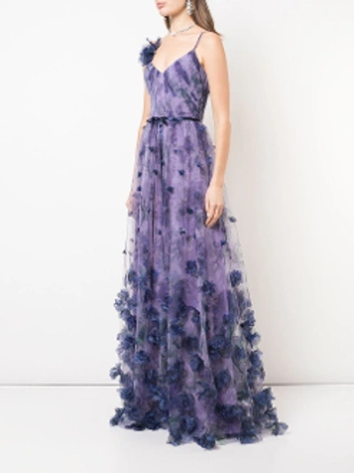 Shop Marchesa Notte Spring 2019  Sleeveless 3d Floral Evening Gown In Lilac