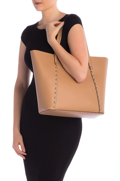 Shop Rebecca Minkoff Blythe Studded Leather Tote Bag In Desert Tan