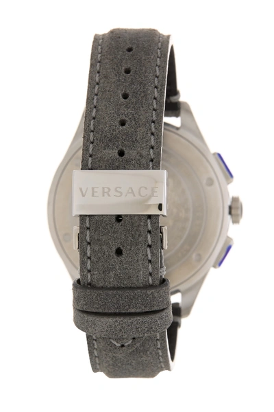 Shop Versace Men's Glaze Chronograph Leather Strap Watch, 44mm In Stainless Steel