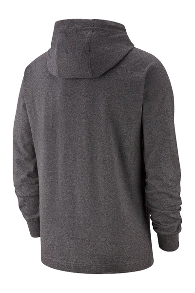 Shop Nike Logo Jersey Pullover Hoodie In Charcoal Heather Grey