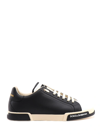 Shop Dolce & Gabbana Portofino Two-tone Nappa Sneakers In Black
