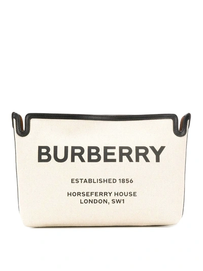 Shop Burberry Horseferry Logo Print Canvas Clutch In White
