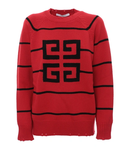 Shop Givenchy 4g Intarsia Destroyed Sweater In Red