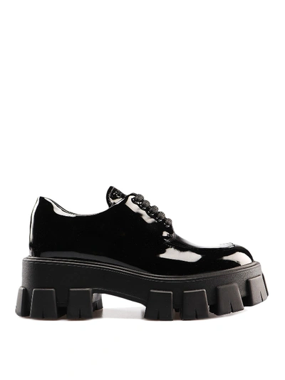 Shop Prada Patent Leather Derby Shoes With Block Sole In Black