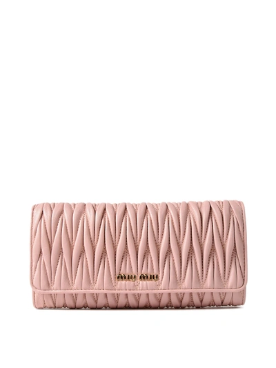 Shop Miu Miu Matelasse Nappa Leather Candy Pink Wallet