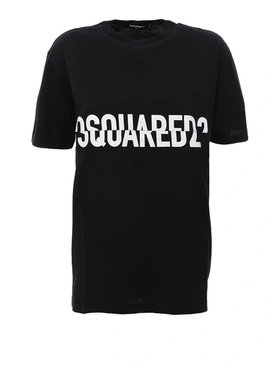 Shop Dsquared2 Staggered Logo Print Tee In Black