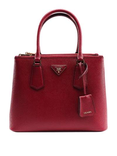 Shop Prada Galleria Saffiano Leather Cherry Handbag In Red