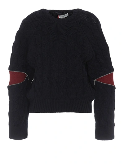 Shop Alexander Mcqueen Navy Blue Cable Knit Wool Crop Sweater In Dark Blue