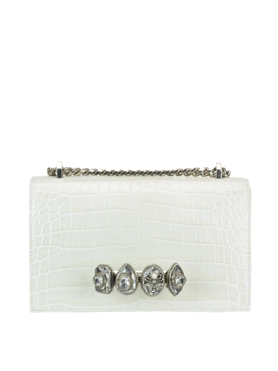 Shop Alexander Mcqueen Croco Effect Leather Spider Jewelled Satchel In White