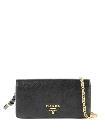 Shop Prada Saffiano Leather Black Chain Wallet Bag