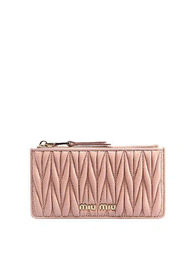 Shop Miu Miu Matelasse Nappa Top-zip Card Case In Light Pink